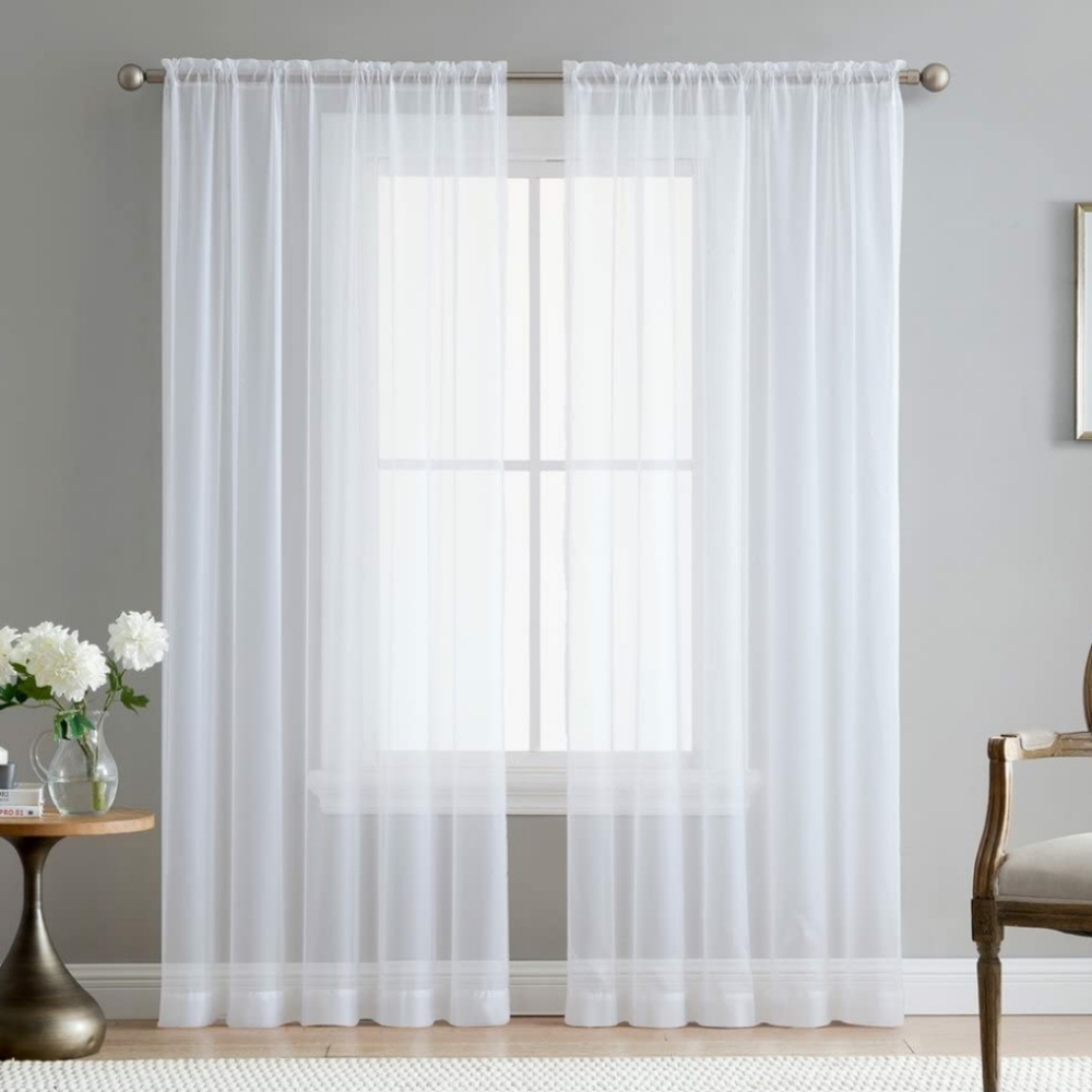 HLC.ME White Sheer Voile Rod Pocket Curtain Panels